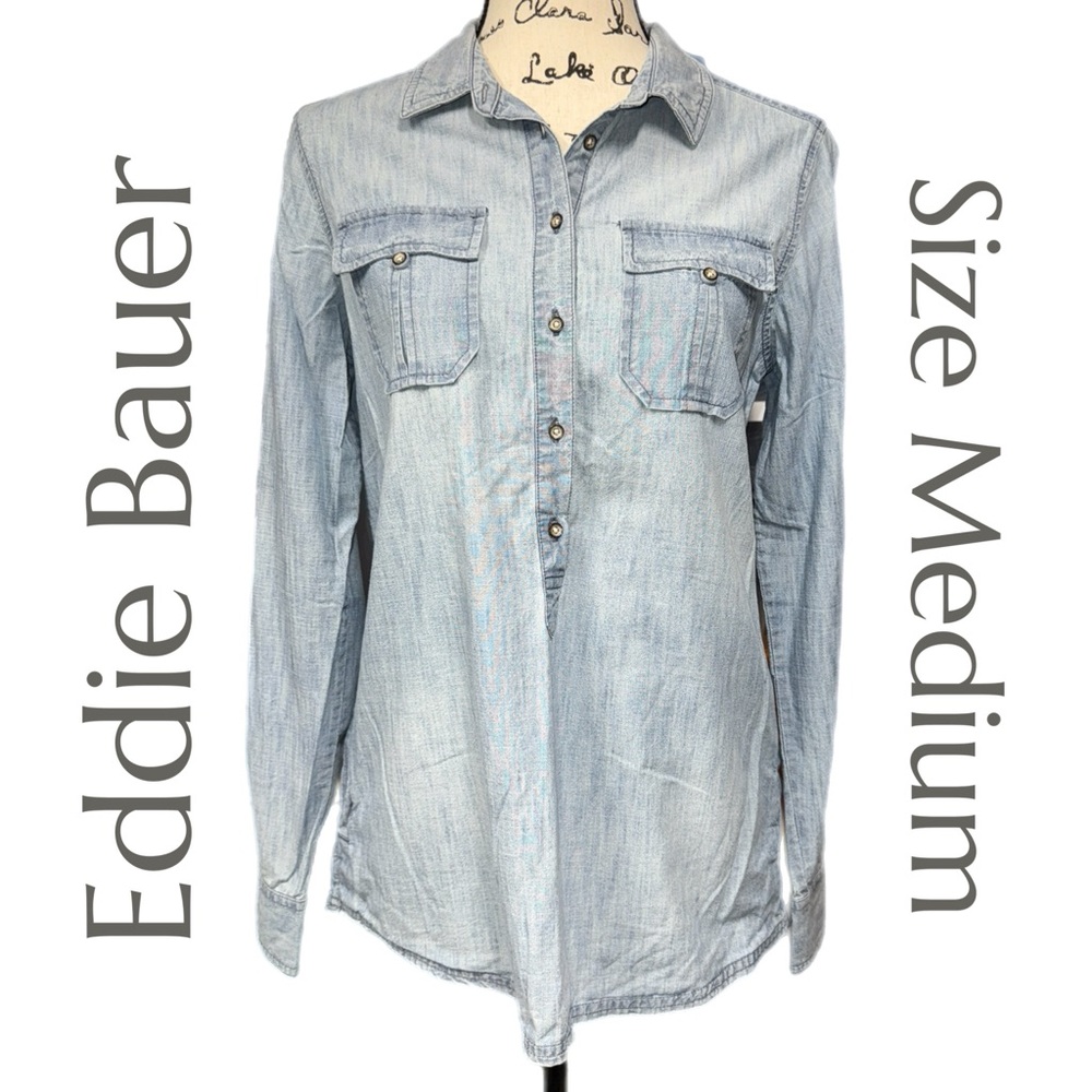 Eddie Bauer - Vintage Classic Denim - Half Button-Up Shirt - Size Medium